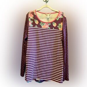 Matilda Jane Rose Floral Purple Striped Polka Dot Long Sleeve Shirt medium